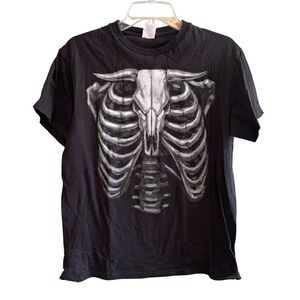 Delta Men Goth Gothic Skeleton Longhorn Skull Graphic Print T-Shirt Black Medium